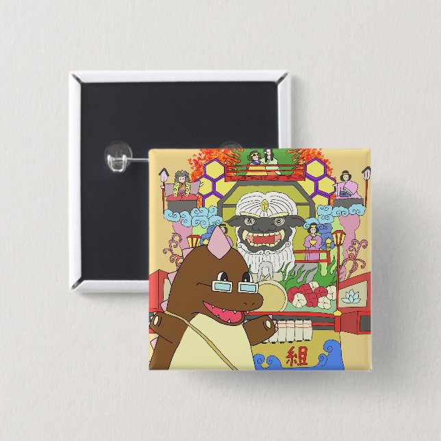 道の駅くじ　やませ土風館オリジナルキャラクターどっふぅくん　スクエア缶バッジ BUTTON (Vorne & Hinten)