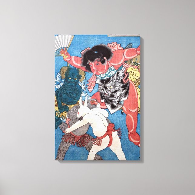 金 太 郎 と 物,国 Kintaro & Animals, Kuniyoshi, Ukiyo-e Leinwanddruck (Vorderseite)