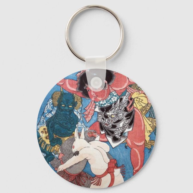 金 太 郎 と 物,国 Kintaro & Animals, Kuniyoshi, Ukiyo-e Schlüsselanhänger (Vorderseite)