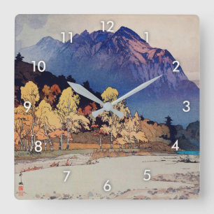 雨後の穂高山, Hodaka-yama after Rain, Yoshida, Woodcut Quadratische Wanduhr