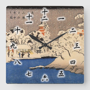 雪の浅草, 国芳 Snowy Asakusa, Kuniyoshi, Ukiyo-e Quadratische Wanduhr