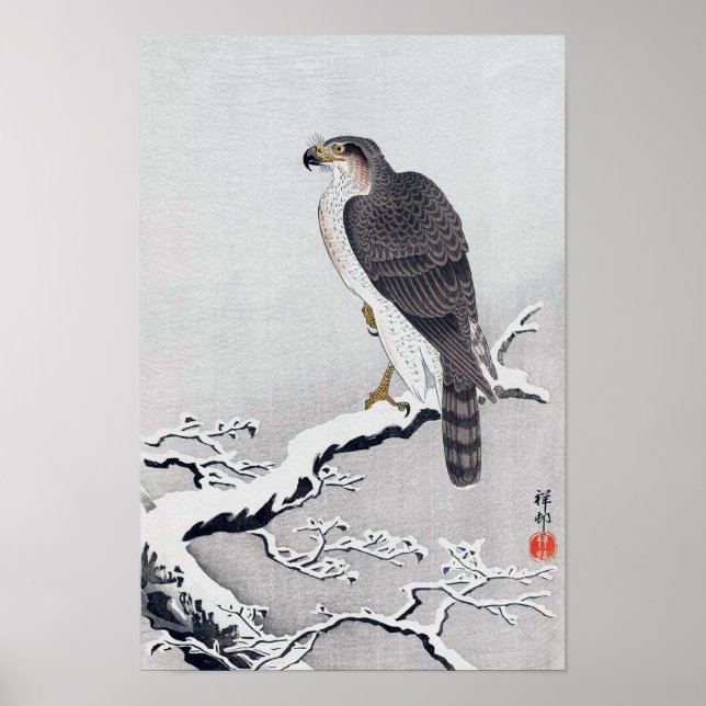 雪 に 鷹, 古 Hawk auf dem verschneiten Zweig, Ohara Ko Poster (Vorne)
