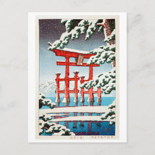 雪 の 島, Miyajima in Snow, Hasui Kawase, Woodcut Postkarte