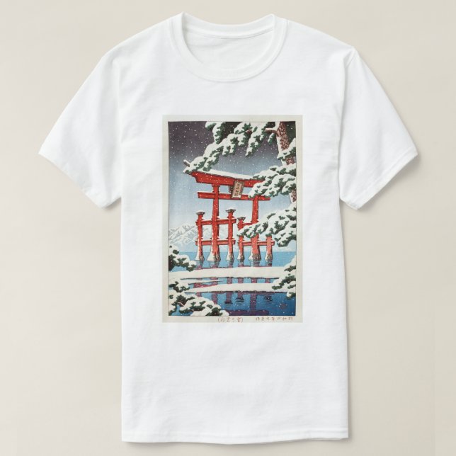 雪 の 島, Miyajima in Snow, Hasui Kawase, Woodcut T-Shirt (Design vorne)