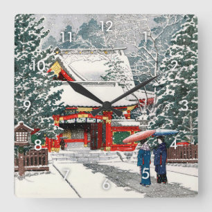 雪 の 日 枝 社, Schnee bei Hie Shrine, Hasui Kawase, Wo Quadratische Wanduhr