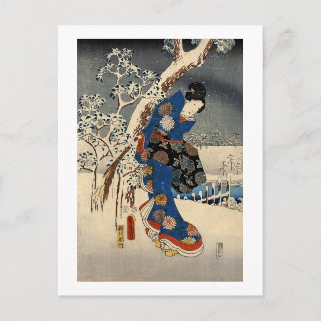 雪 の 者, 豊 Geisya in Snow, Toyokuni, Ukiyo-e, 国 Postkarte (Vorderseite)