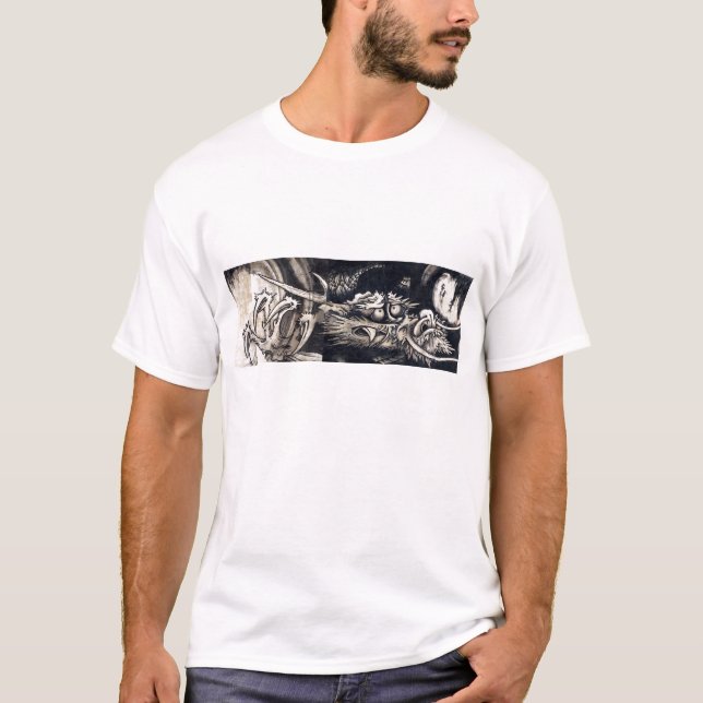 雲 龍 図, 曾 蕭 Dragon mit Cloud, Sumi-e-白 T-Shirt (Vorderseite)
