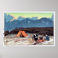 露 営 (北 岳,間 岳), Camping, Hiroshi Yoshida, Holzschni