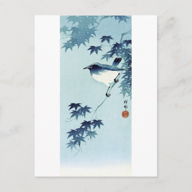 青い鳥, 古邨 Vogel im Blau, Koson, Ukiyo-e Postkarte (Vorderseite)