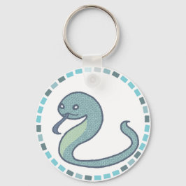 青タイル＆爽やかな緑のへびイラスト SCHLÜSSELANHÄNGER