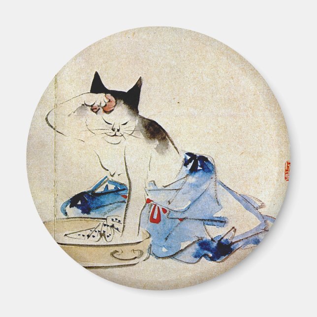 顔 を 洗 猫, 広 重 Cat Face Wash, Hiroshige Magnet (Vorne)