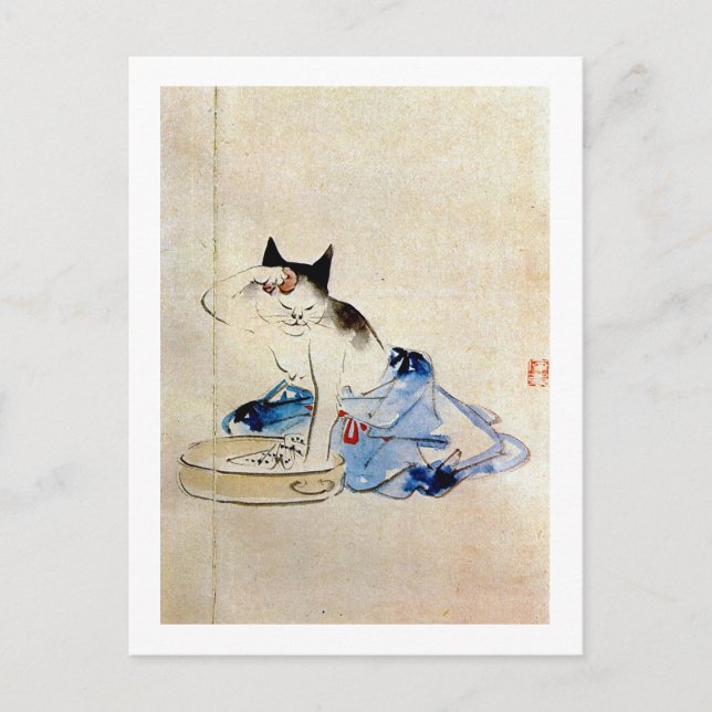 顔 を 洗 猫, 広 重 Cat Face Wash, Hiroshige Postkarte (Vorderseite)