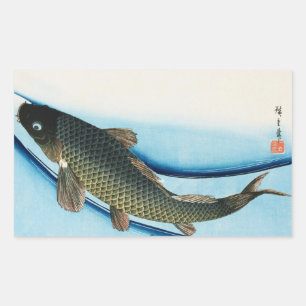 鯉, 広 重 Karp, Hiroshige, Ukiyoe Rechteckiger Aufkleber
