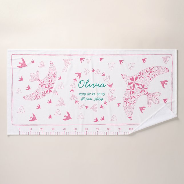 鳥、風に乗る。誕生メモリアル_ピンク2 BADEHANDTUCH (Badehandtuch)