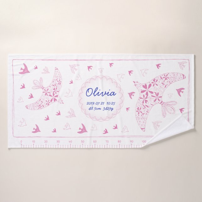 鳥、風に乗る。誕生メモリアル_ピンク BADEHANDTUCH (Badehandtuch)