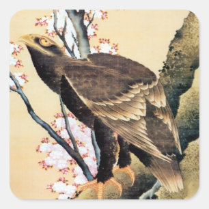 鷲 と 桜, 北 Adler- und Kirschblüten, Hokusai Quadratischer Aufkleber