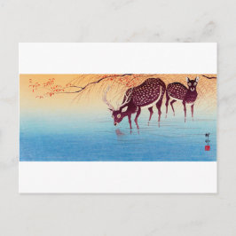 鹿, 小 原 古 Hirsch, Ohara Koson, Ukiyo-e Postkarte