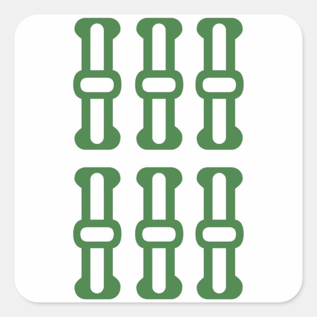 麻雀牌 6索 / SIX OF BAMBOOS -MAHJONG TILE- QUADRATISCHER AUFKLEBER (Vorderseite)