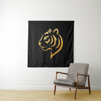 黄金の虎 Gold Tiger – Japanische Minimalistische Kunst Wandteppich