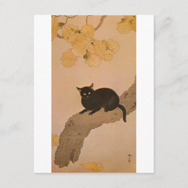 黒猫, 春草 schwarze Katze, Shunsō Postkarte (Vorderseite)