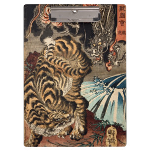 龍虎, 国芳 Tiger u. Drache, Kuniyoshi, Ukiyo-e Klemmbrett