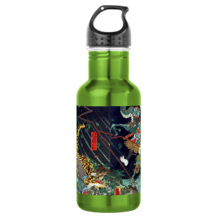 龍 虎, 豊, 国 Dragon & Tiger, Toyokuni, Ukiyo-e Edelstahlflasche