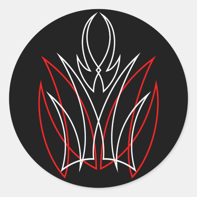 0001 Roter & Weißes Pinstripe Runder Aufkleber (Vorderseite)