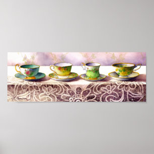 0001 Row of Teacups Art Print Poster
