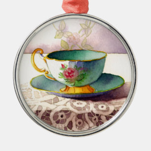 0001 Teacup on Lace Ornament