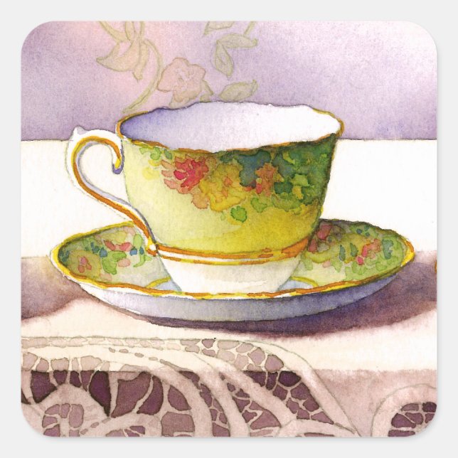 0001 Teacup on Lace Stickers (Vorderseite)