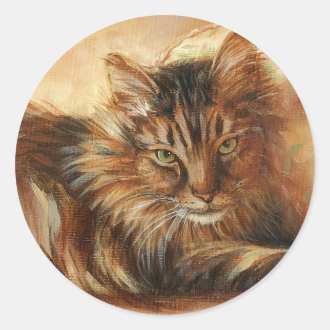 0005 Katze auf Kissenaufklebern Runder Aufkleber (Vorderseite)