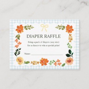 001 Himmelblau Gingham Baby Shower Windelraffel Begleitkarte