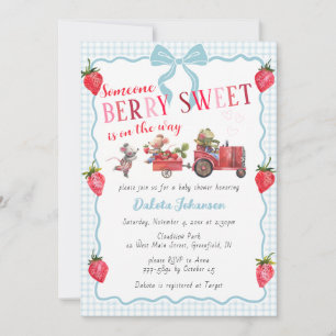 001 Himmelblau kariert Berry Sweet Farm Babyparty Einladung