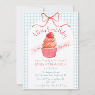 001 Himmelblaue Beeren Süße Erdbeere Baby Shower Einladung