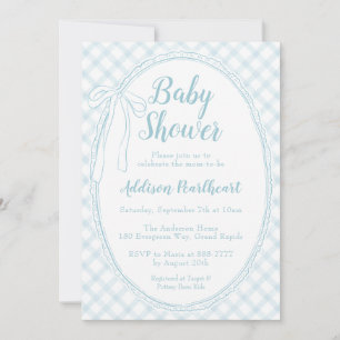 001 Himmelblaues Erbstück-Spitzen-Gingham-Baby-Sho Einladung