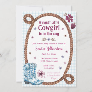 001 Himmelblaues Land Cowgirl Baby Shower Einladung