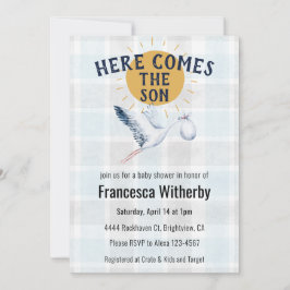 001 Sky 020 Fog Sun Plaid Stork Baby Shower Einladung