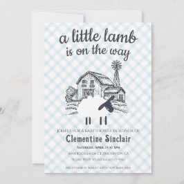 001 Sky Blue A Little Lamb Gingham Baby Shower Einladung