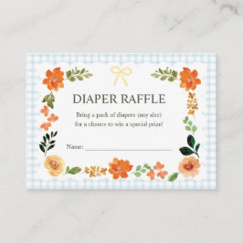 001 Sky Blue Gingham Baby Shower Diaper Raffle Begleitkarte