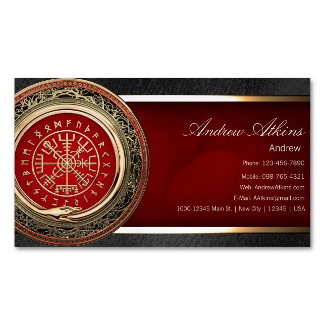[001] Vegvisir - Gold Viking Magic Runic Compass Magnetische Visitenkarte (Vorderseite)