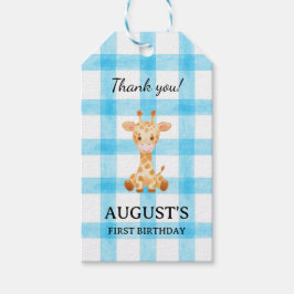 002 Cerulean Blue Check Giraffe Gift Tag Geschenkanhänger