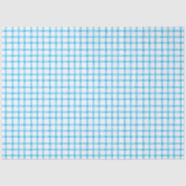 002 Cerulean Blue Gingham Tissue Paper Seidenpapier (Vorderseite)
