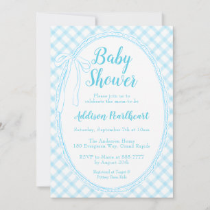 002 Cerulean Erbstück-Spitze Gingham-Baby-Party Einladung