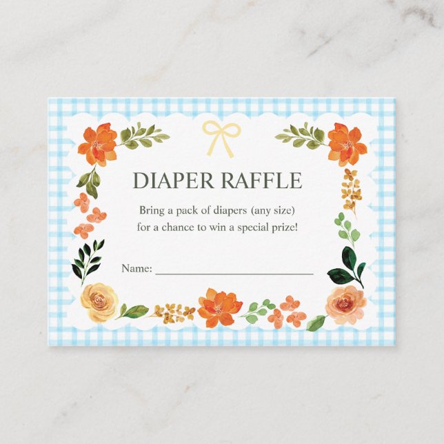 002 Cerulean Gingham Baby Shower Diaper Raffle Begleitkarte (Vorderseite)