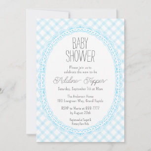 002 Cerulean Vintage Rahmen Gingham-Baby-Party Einladung