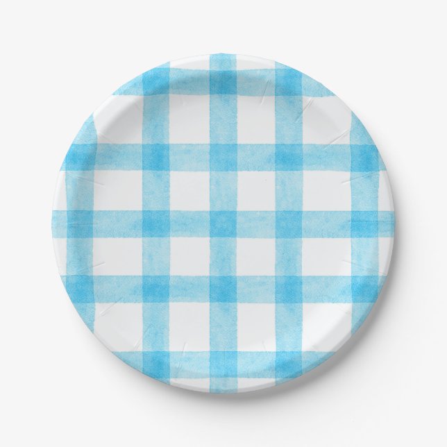002 Cerulean Watercolor Plaid Small Paper Plates Pappteller (Vorderseite)
