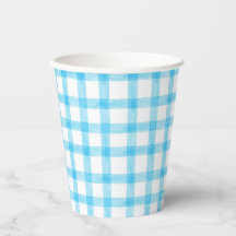 002 Ceruleanblaue Wasserfarbe-Gingham-Papierbecher
