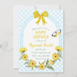 002 Himmelblau Gelbe Margerite Schleife Gingham Ba Einladung