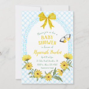 002 Himmelblau Gelbe Margerite Schleife Gingham Ba Einladung
