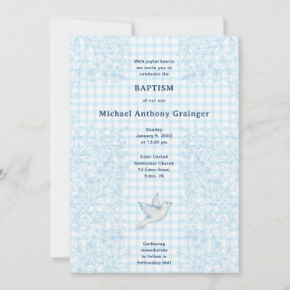 002 Himmelblaue Taube Botanischer Kreuz Gingham Ta Einladung